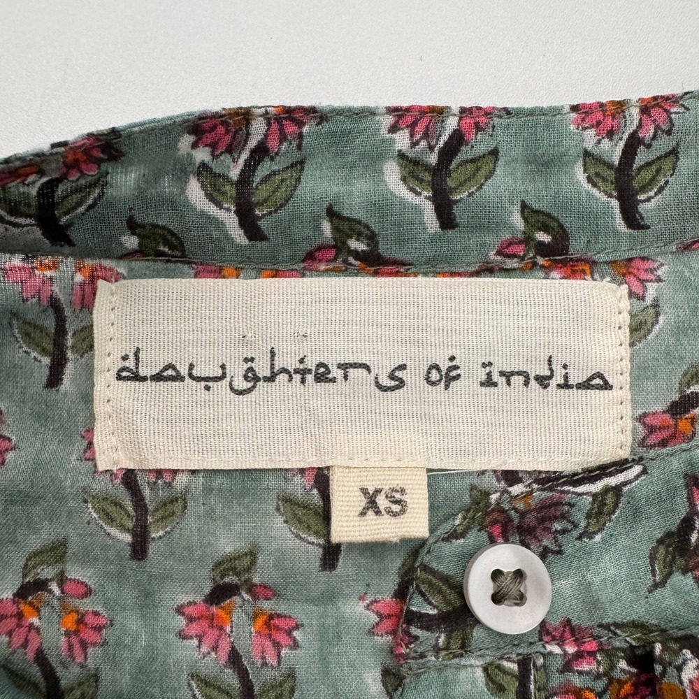 Daughters of India Prairie Dress XS Sage Green Floral Button Front Midi Cottage - Picture 11 of 12